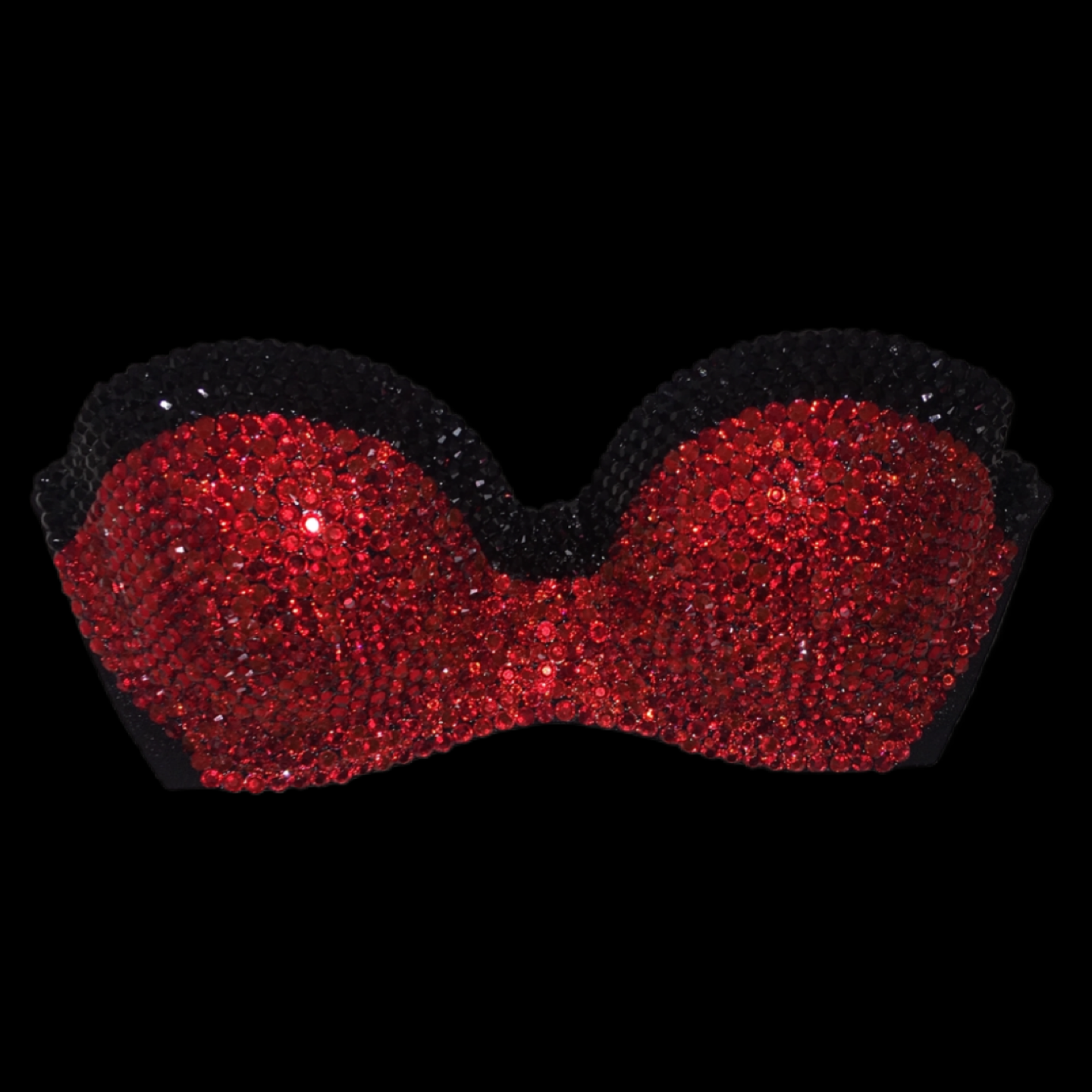 Siam Red Rhinestone & Jet Black Crystal Strapless Bralet In Black