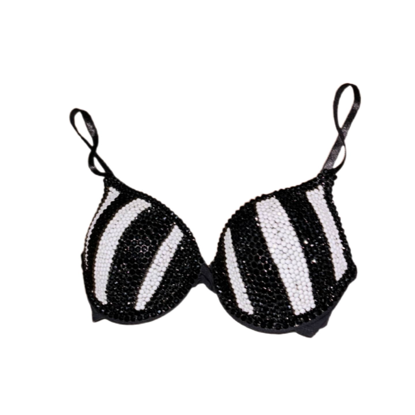 Black And White Pinstripe Rhinestone Crystal T-Shirt Bra In Black