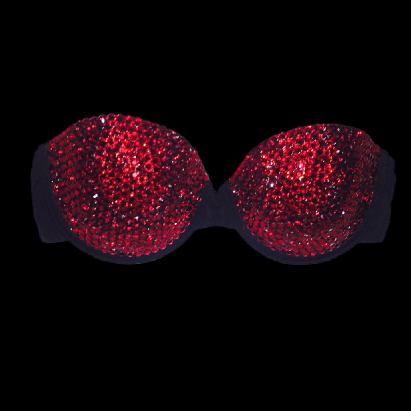 Dark Siam Red Rhinestone Strapless Bra In Black