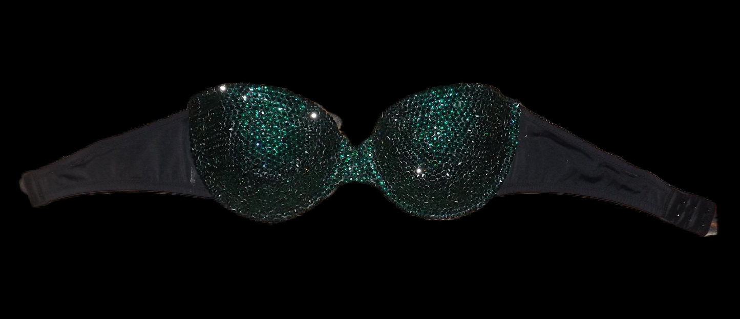 Emerald Green Luxe Crystal Strapless Bra In Black