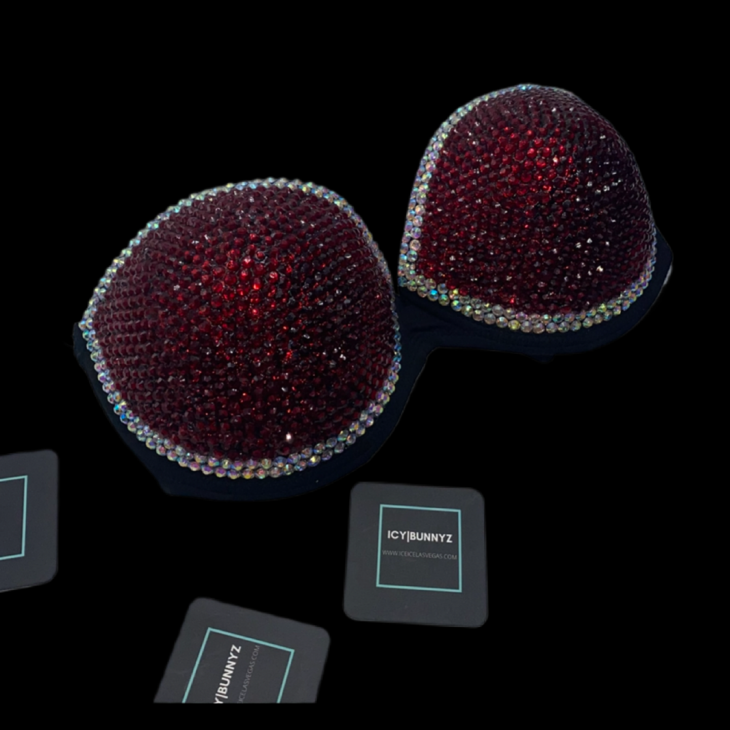 Dark Siam Red Rhinestone & AB Crystal Duo Strapless Bra In Black