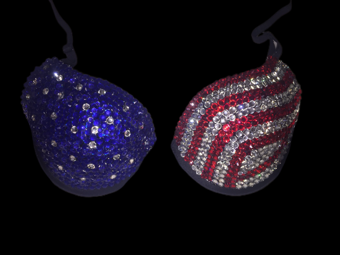 Red Crystal & Blue Crystal Rhinestone USA Theme T-Shirt Bra In Black