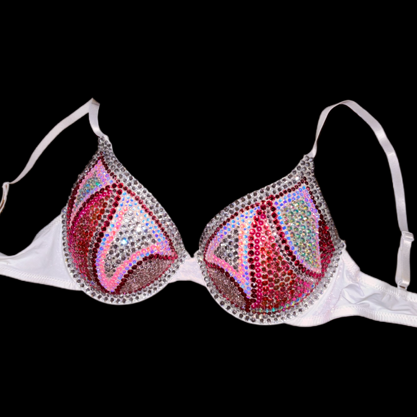 Pink Swirls Rhinestone Crystal T-Shirt Bra In White