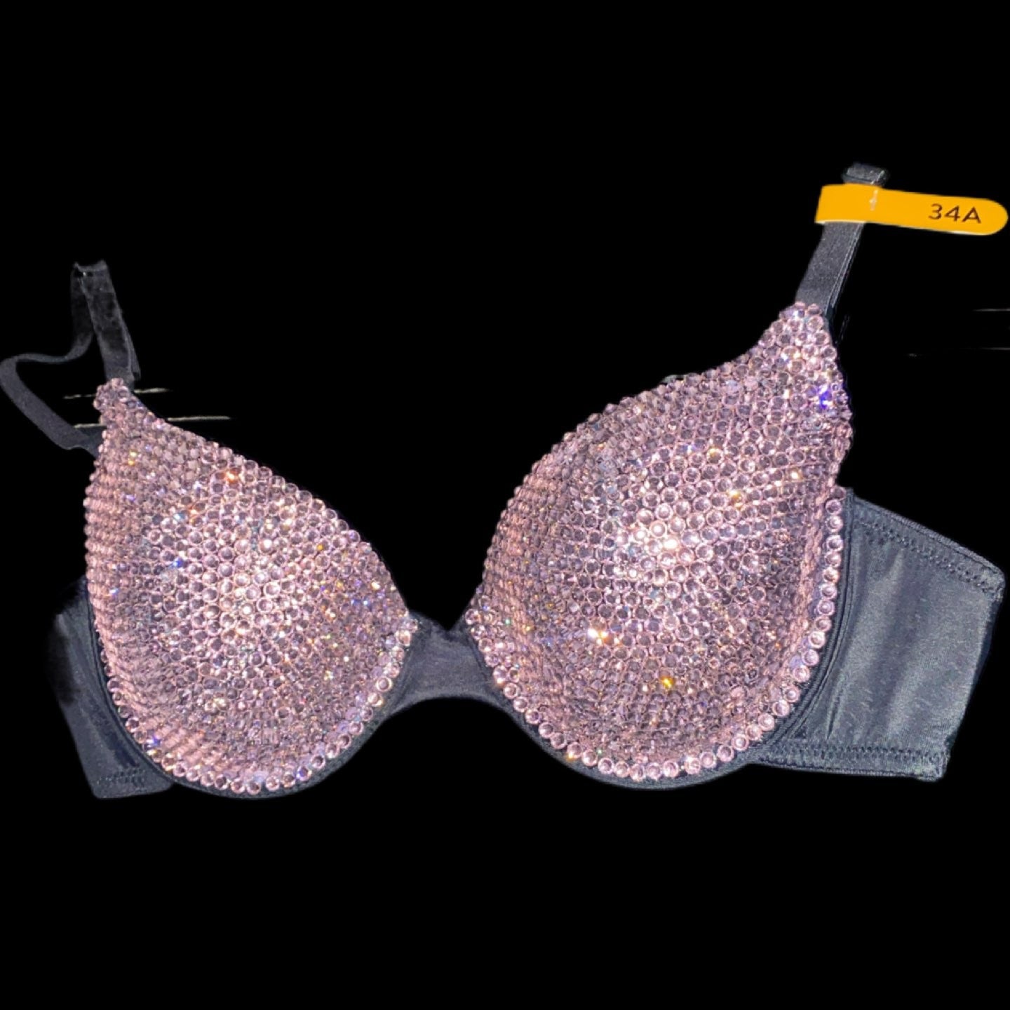 Light Rose Pink Luxe Crystal T-Shirt Bra In Black
