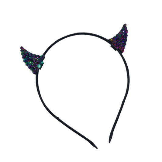 Mini Bling Devil Horn Ears In Green Flame
