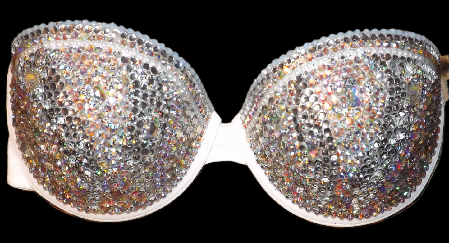 Crystal AB Opal & Pearls Diamond Strapless Bralet In White