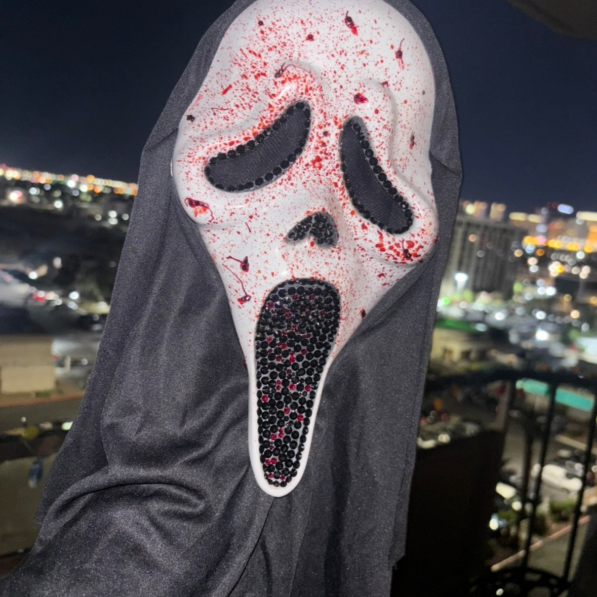 Horror Splash Ghost Face Mask In Luxe Crystal Red Diamonds