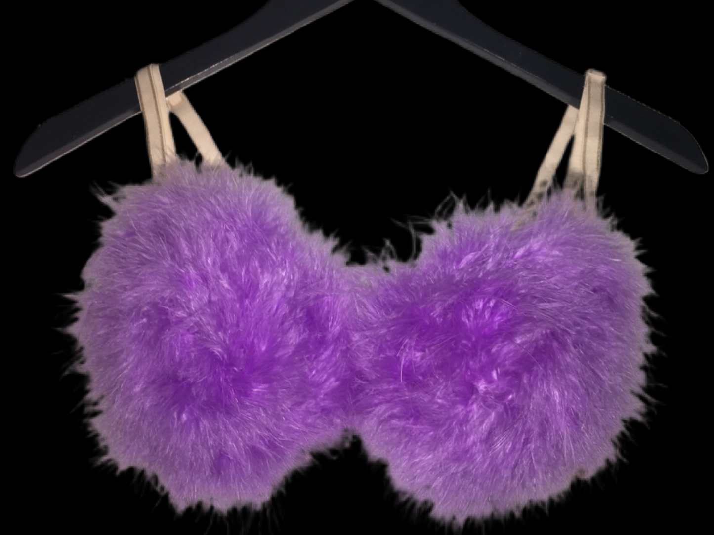 Lilac Purple Fluffy Feather Bra In Nude