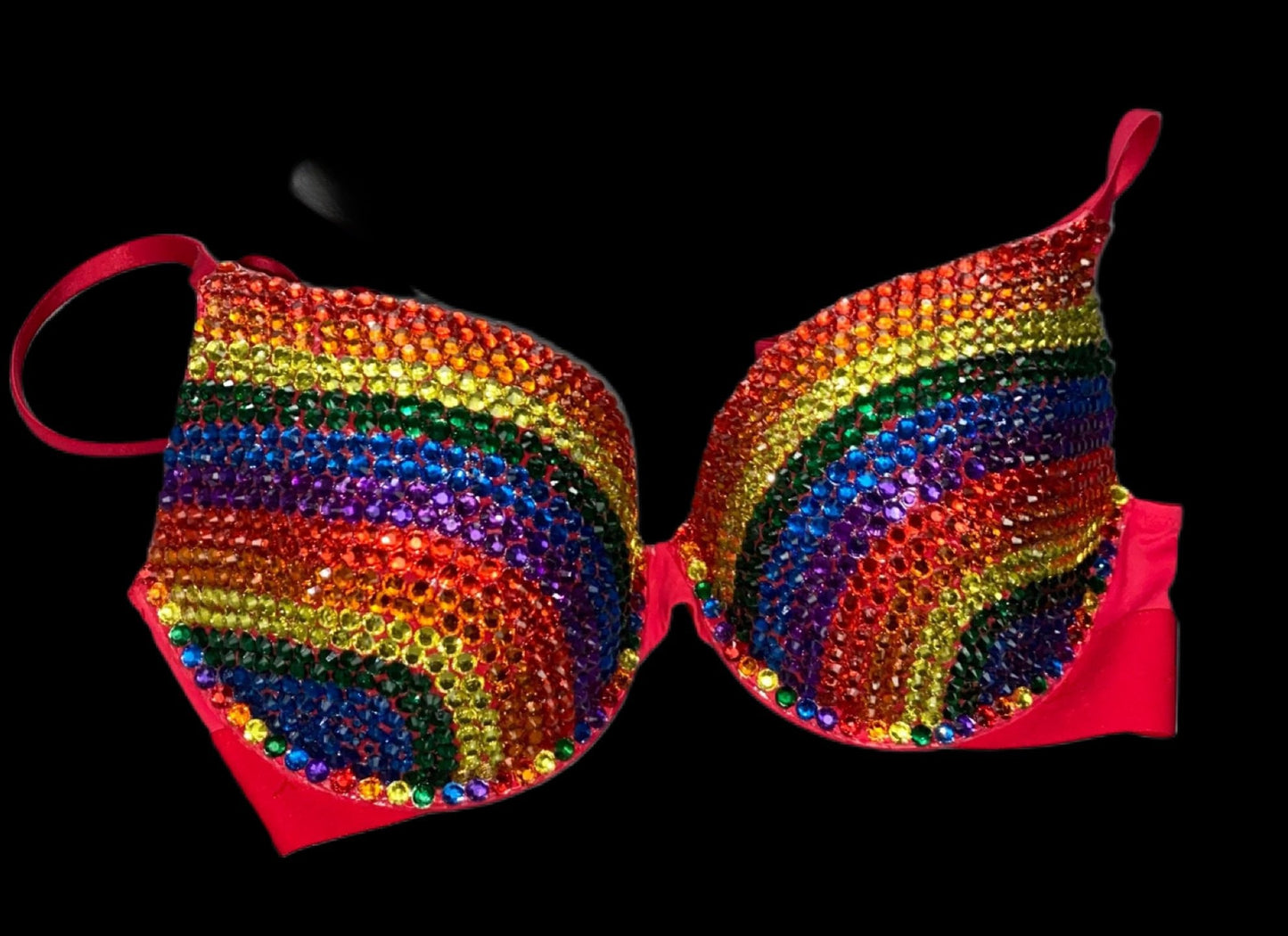 Rainbow Rhinestone Crystal T-Shirt Bra In Red