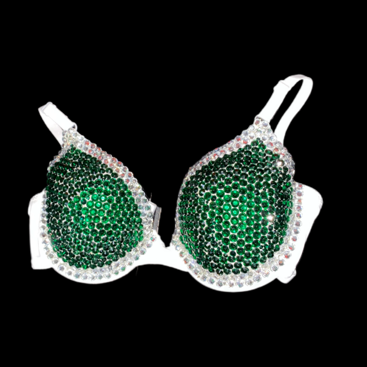 Emerald Green & Crystal Rhinestone T-Shirt Bra In White