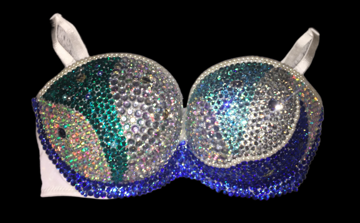 Blue Mix & Pearls Diamond Strapless Bralet In White