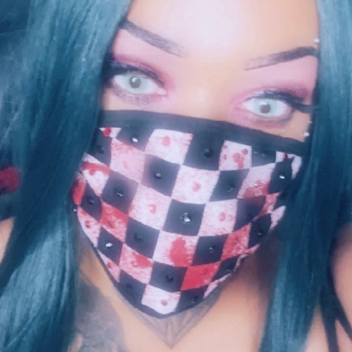Horror Splash CheckerBoard Rhinestone Mask