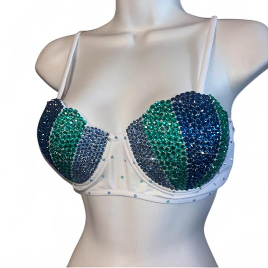 Mermaid Shell Bra In Blue Mix Size M