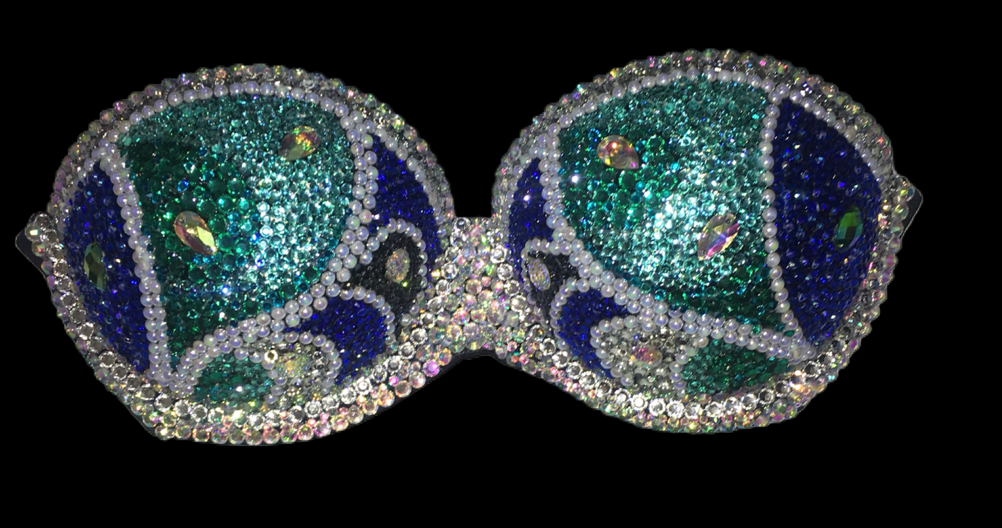 Blue Mix & Pearls Diamond Strapless Bralet In black