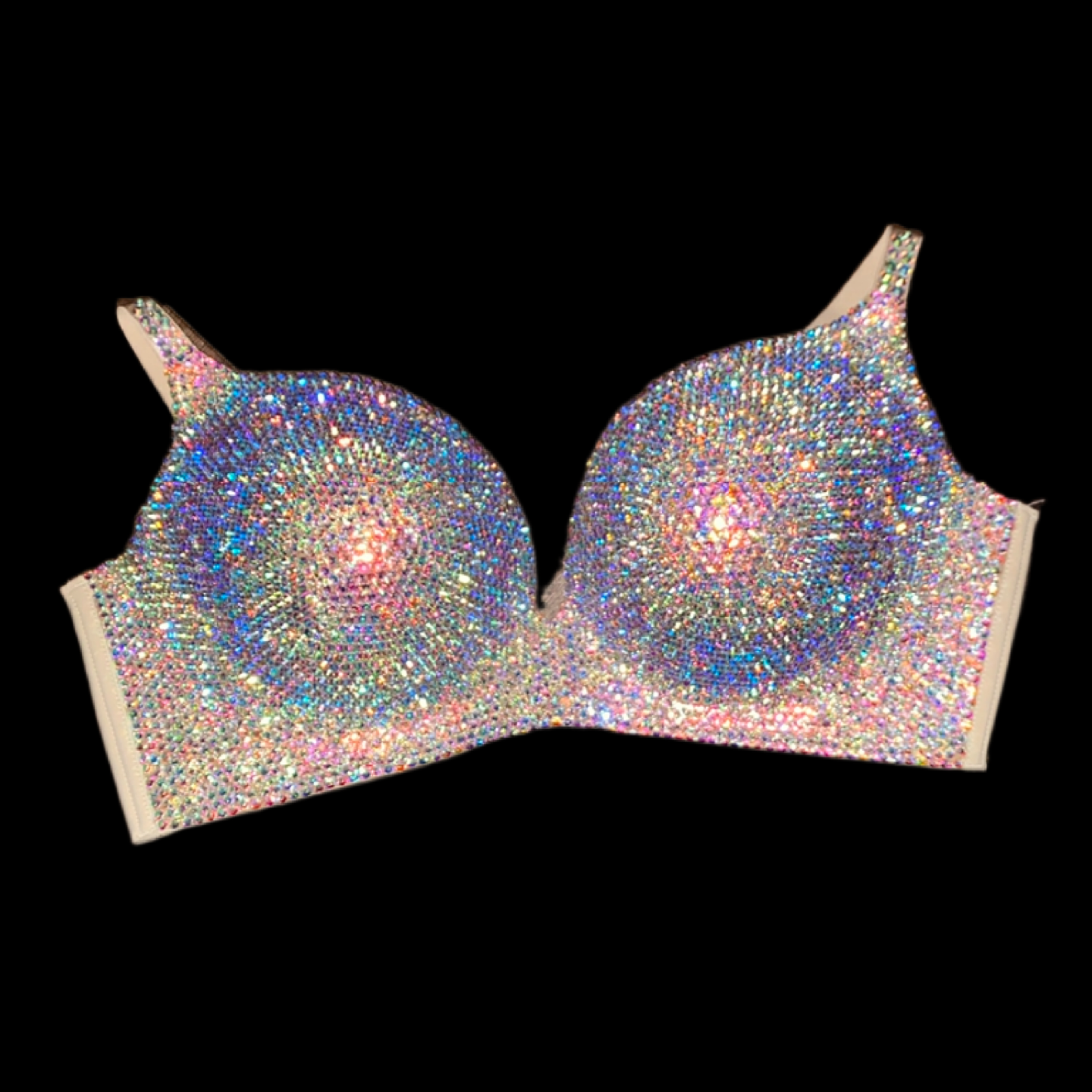 Luxe Crystal AB Iridescent Wireless Bra In Nude