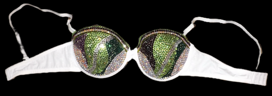 Green Purple Mix Swirls Crystal Rhinestone Strapless Bra In White