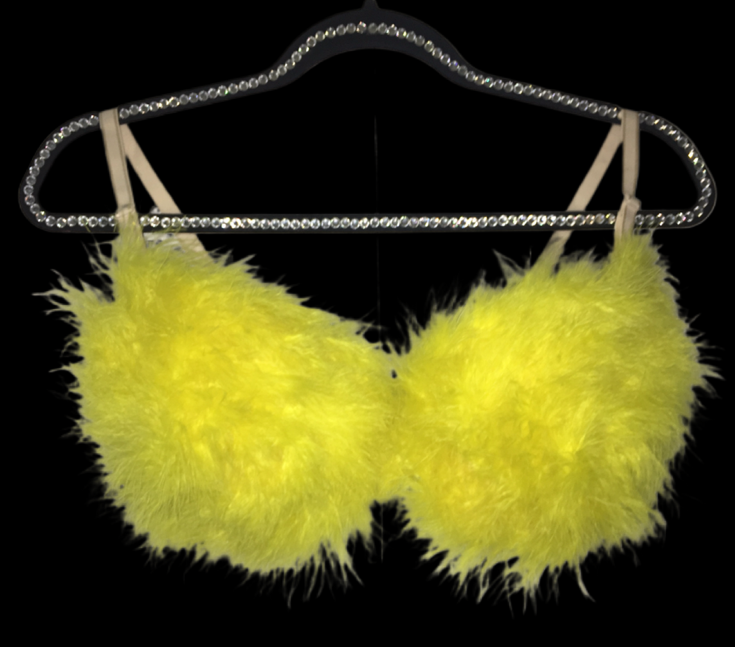 Yellow Fluffy Feather Bra In Nude