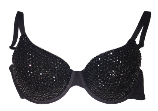 Jet Black Crystal Rhinestone T-Shirt Bra In Black