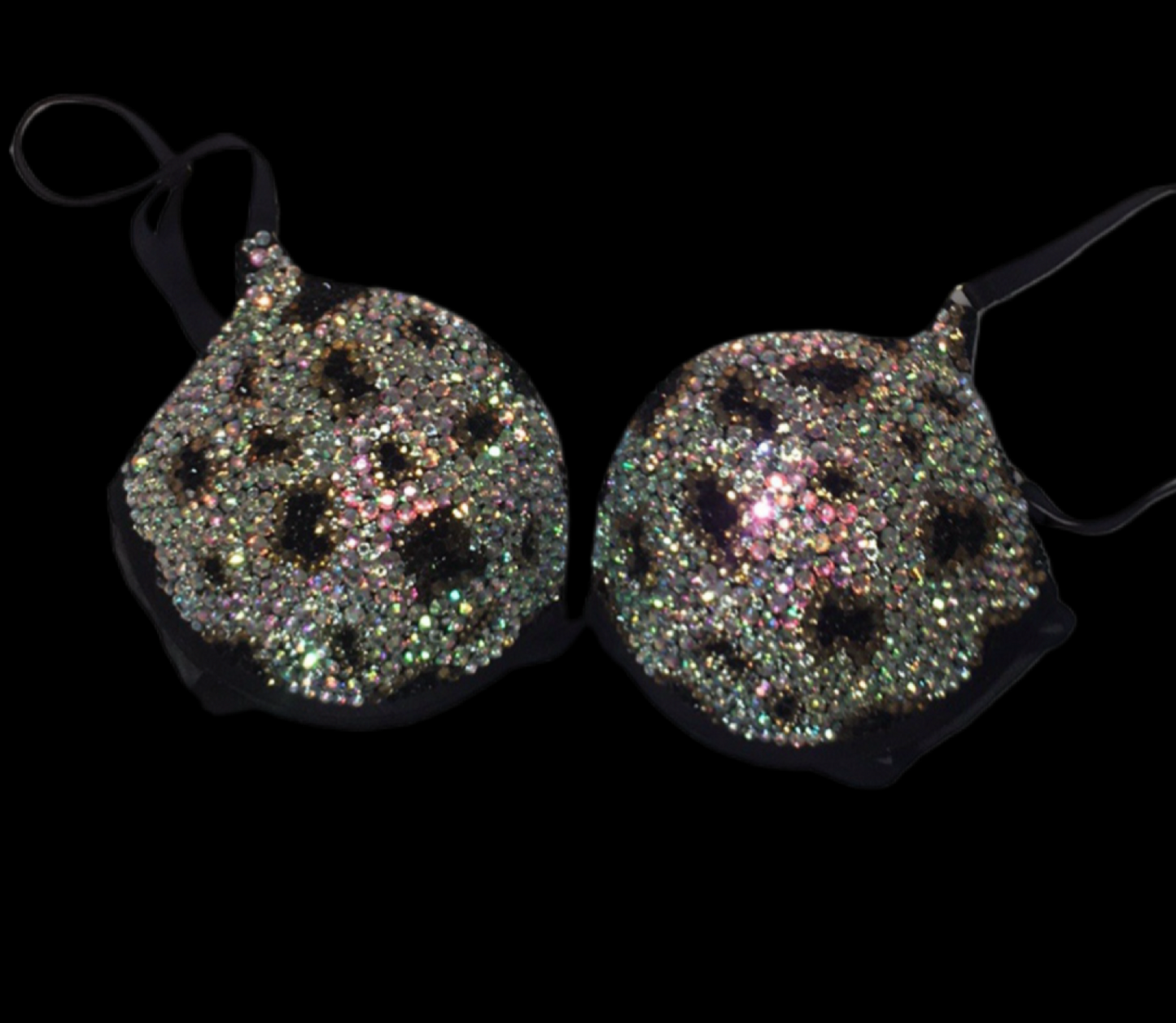 Rhinestone Crystal Leopard Print Design T-Shirt Bra In Black