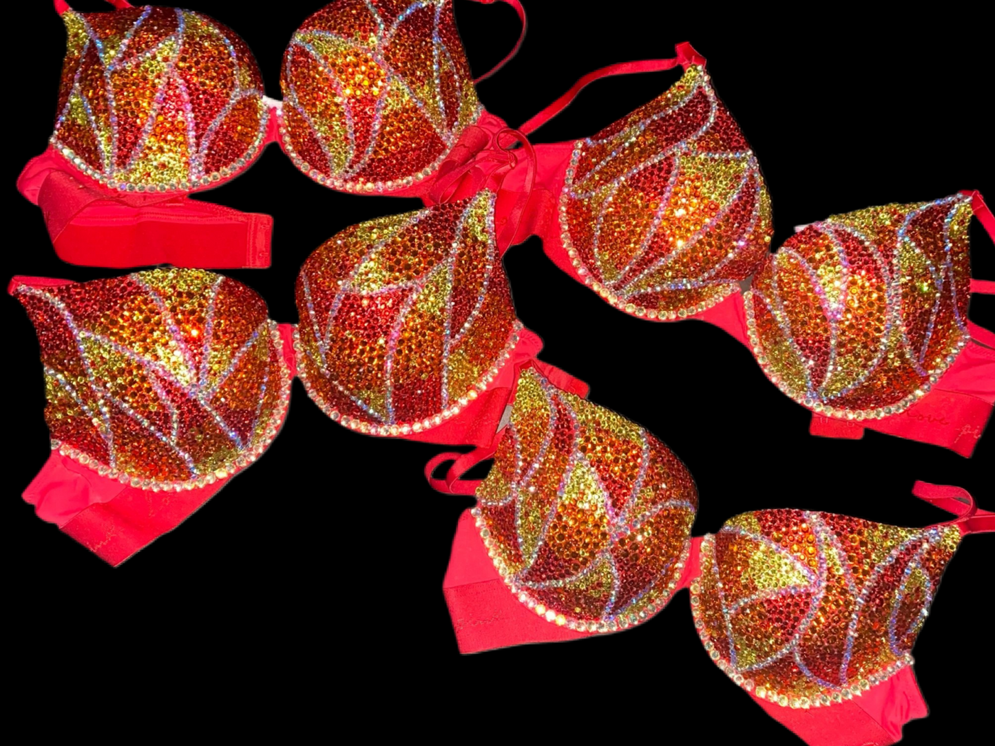 Flames Rhinestone Crystal T-Shirt Bra In Red