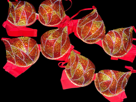 Flames Rhinestone Crystal T-Shirt Bra In Red