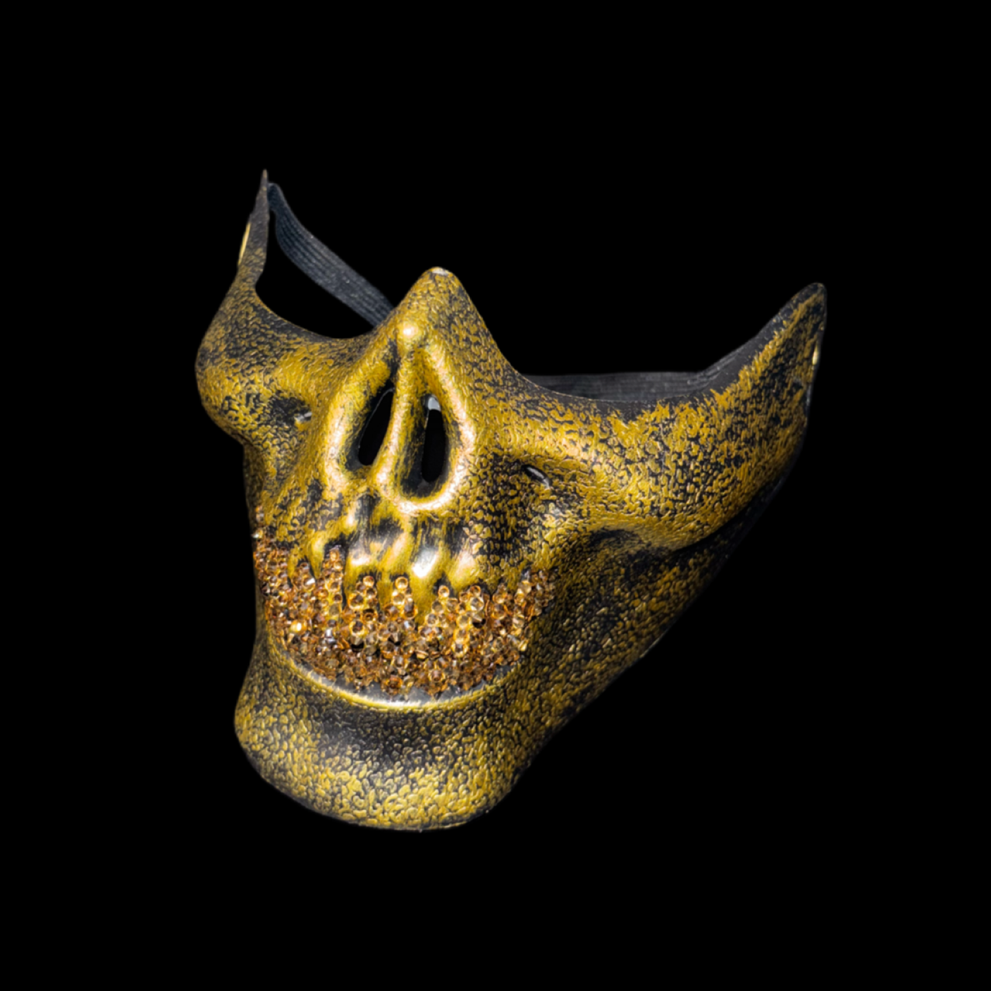 Vintage Gold Half Skull Mask With Platinum Gold Crystal Grillz
