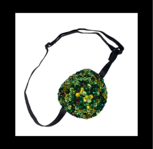 Green  Mix Crystal Diamond Padded Adjustable Crystal Eye Patch