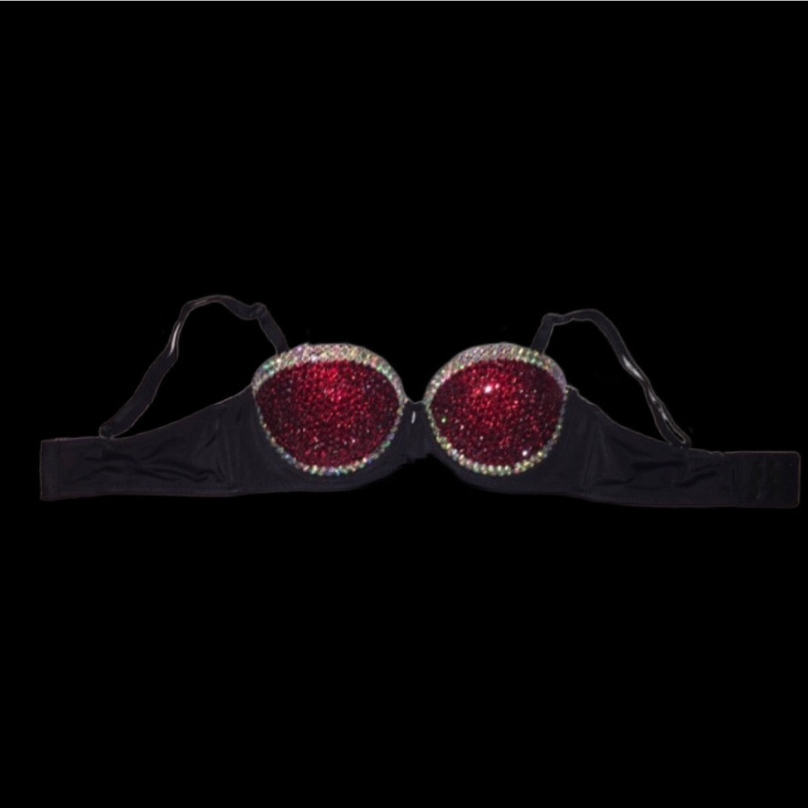 Dark Siam Red Rhinestone & AB Crystal Duo Strapless Bra In Black