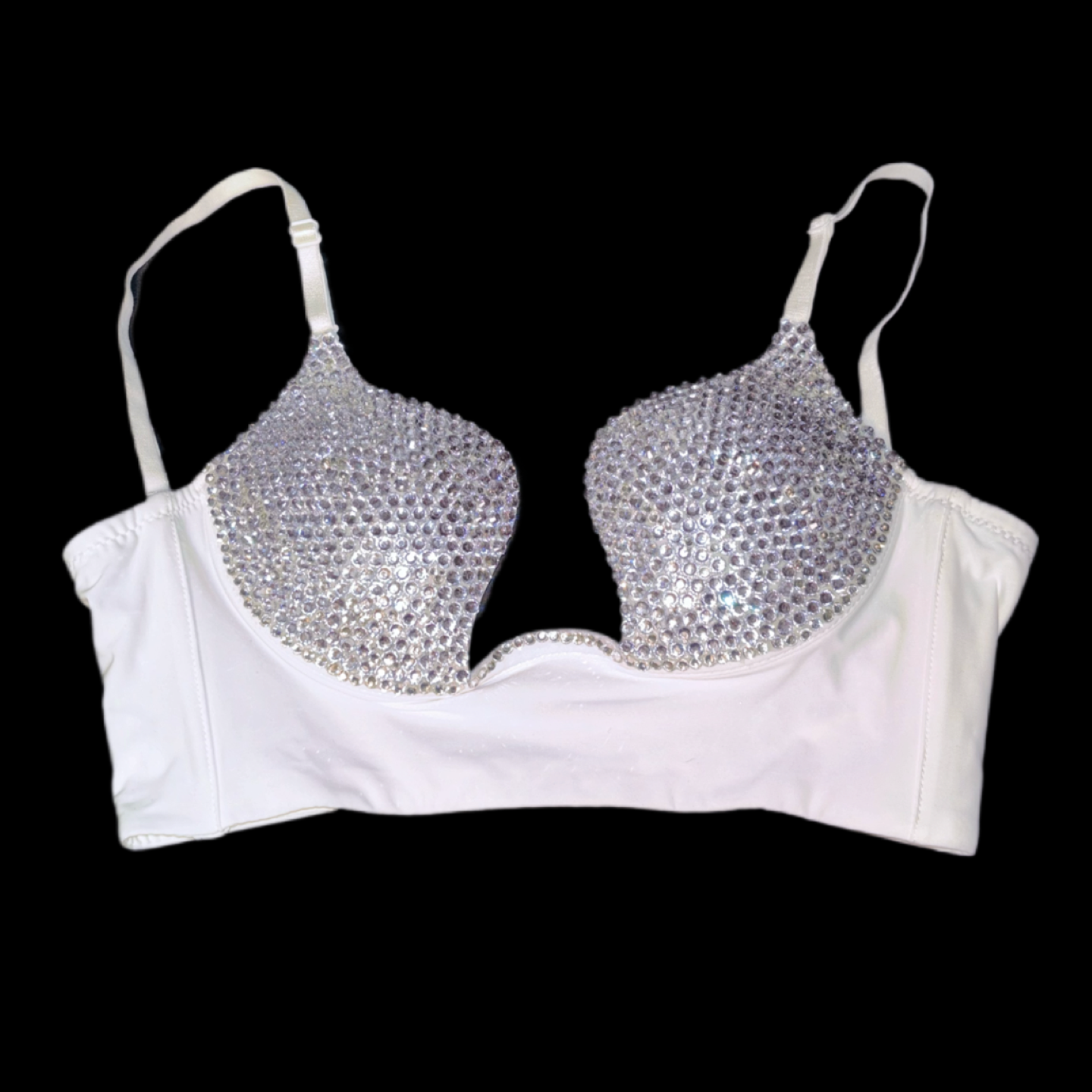 Crystal Diamond Wireless Plunge Bra In White