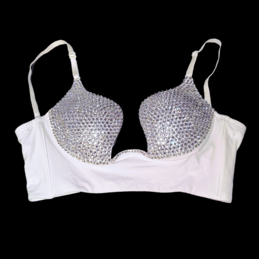 Crystal Diamond Wireless Plunge Bra In White