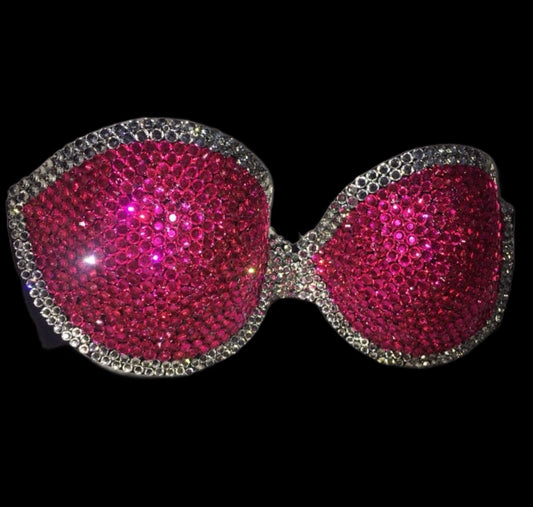 Hot Pink & Crystal Rhinestone Duo Strapless Bra In Black