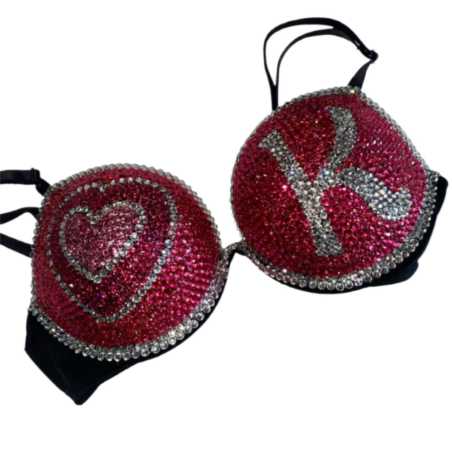 Pink Rhinestone Crystal Doll Text T-Shirt Bra In Black