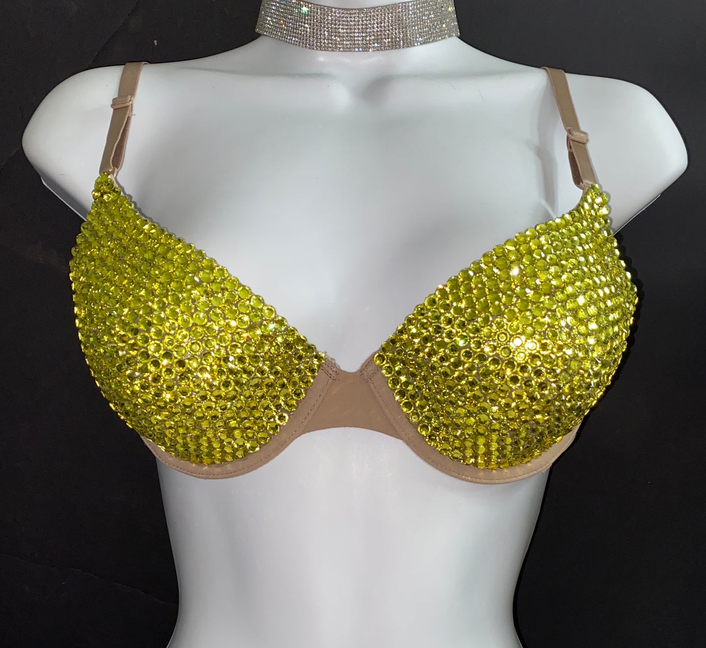 Yellow Crystal Rhinestone T-Shirt Bra In Nude