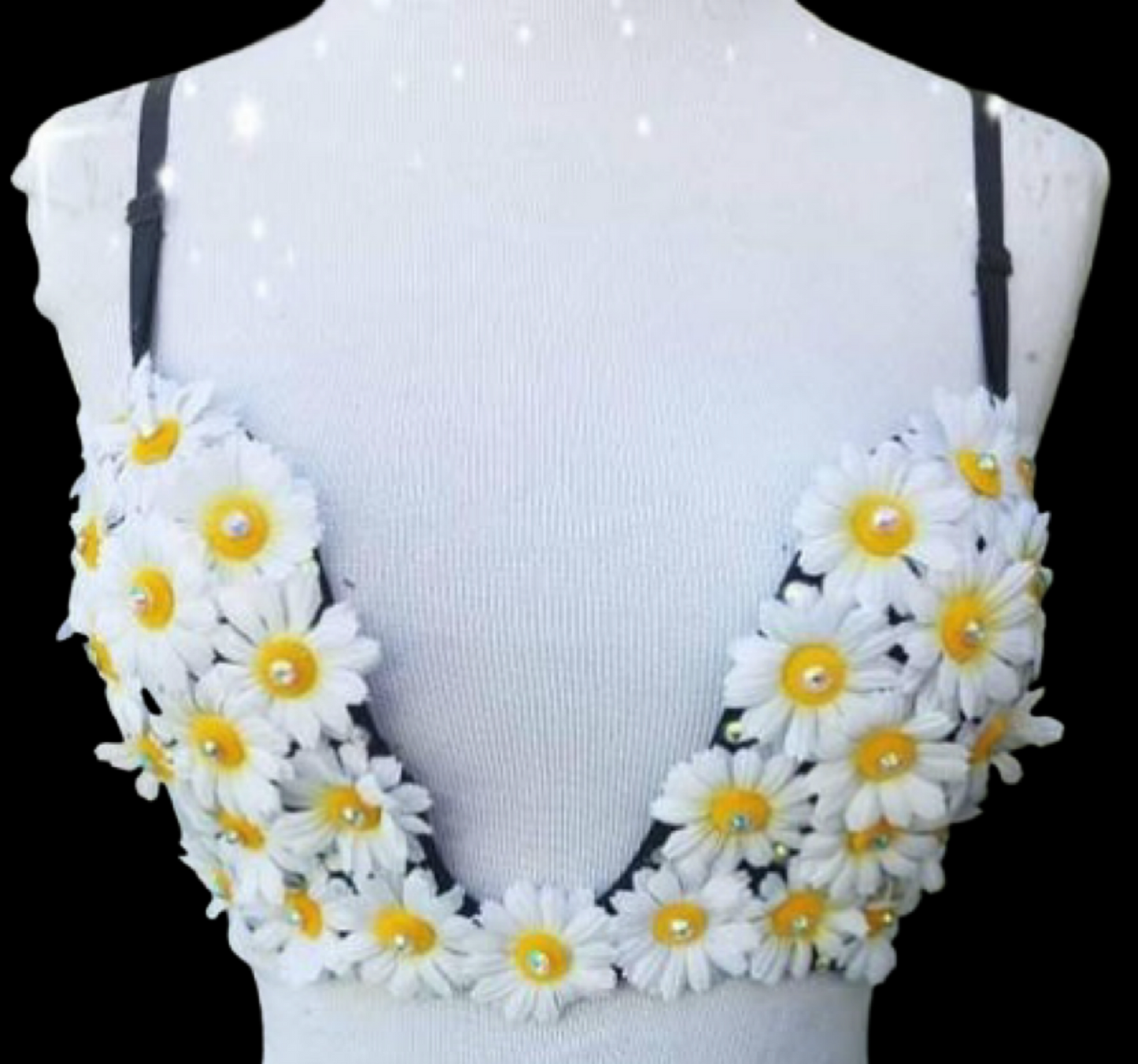 Daisy & Diamonds Wireless V-Plunge Bra In Black