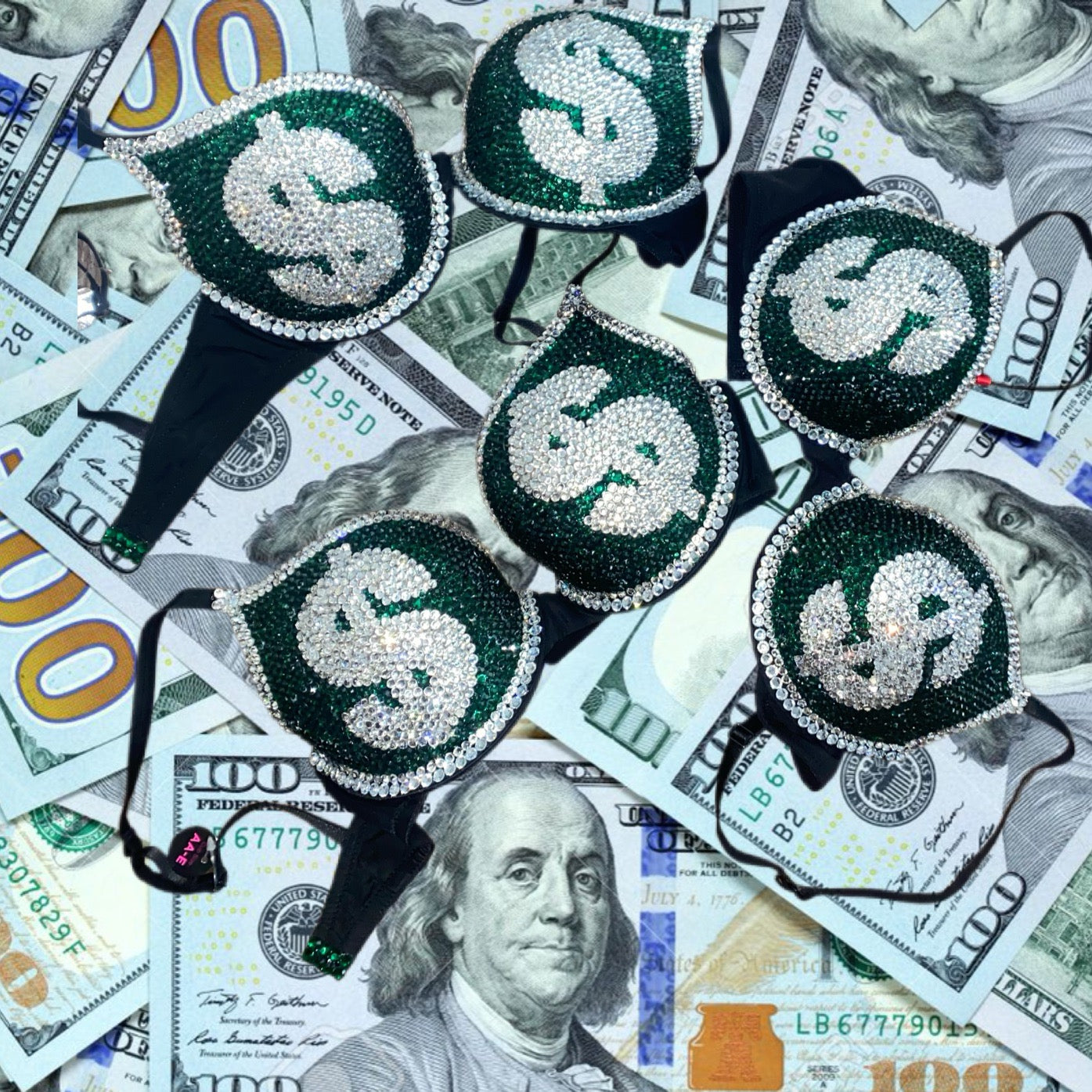 Emerald Green & Luxe Crystal Money T-Shirt Bra In Black