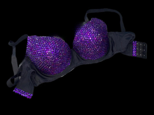 Cadbury Purple Crystal Rhinestone T-Shirt Bra In Black