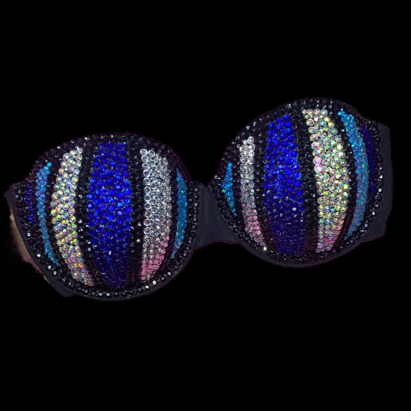 Blue Mix Luxe Crystal Rhinestone Pin Stripe Strapless Bra In Black