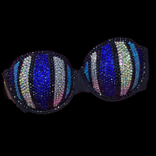 Blue Mix Luxe Crystal Rhinestone Pin Stripe Strapless Bra In Black