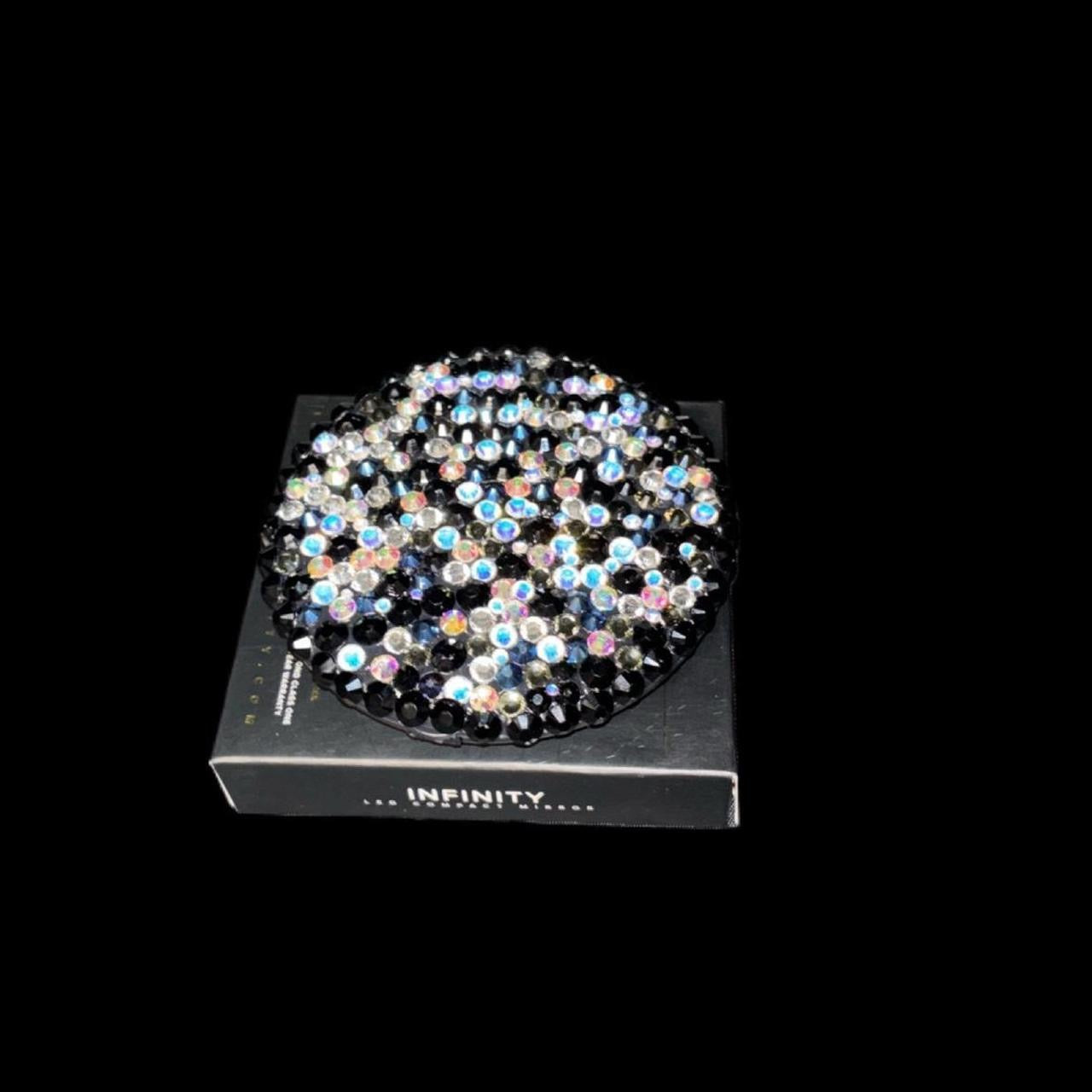 Black Luminous Crystals And Pearls Luxe Crystal Bling LED Compact Mirror