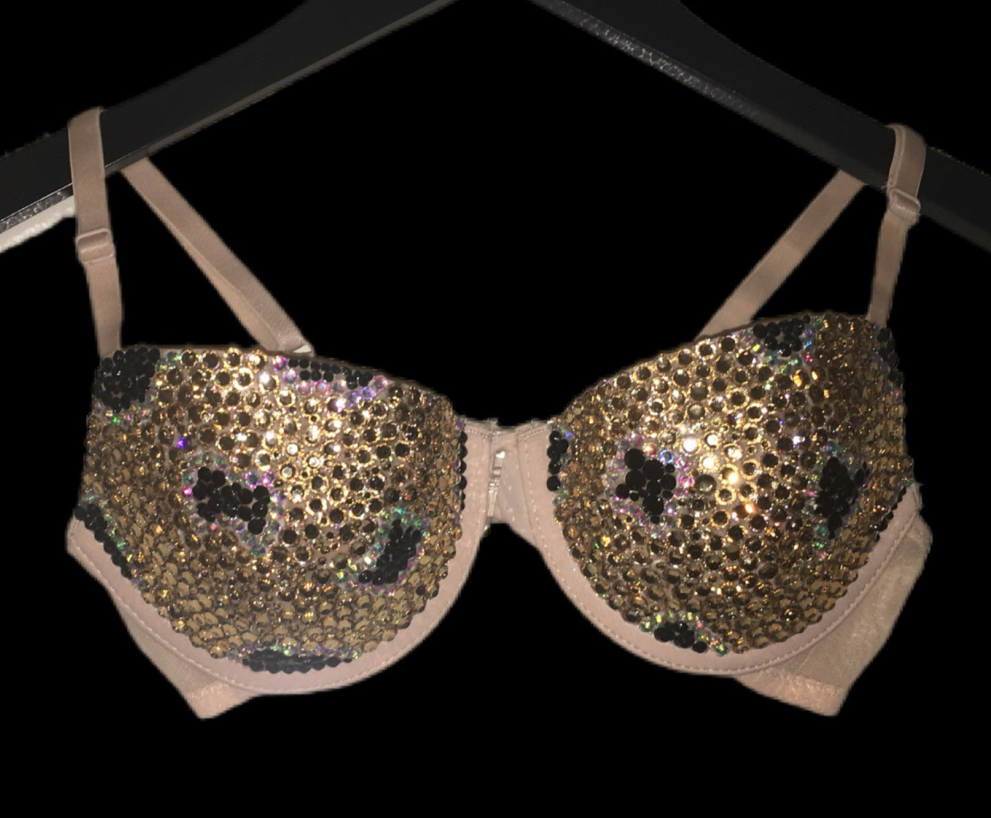 Crystal Rhinestone Leopard Print Design T-Shirt Bra In Nude