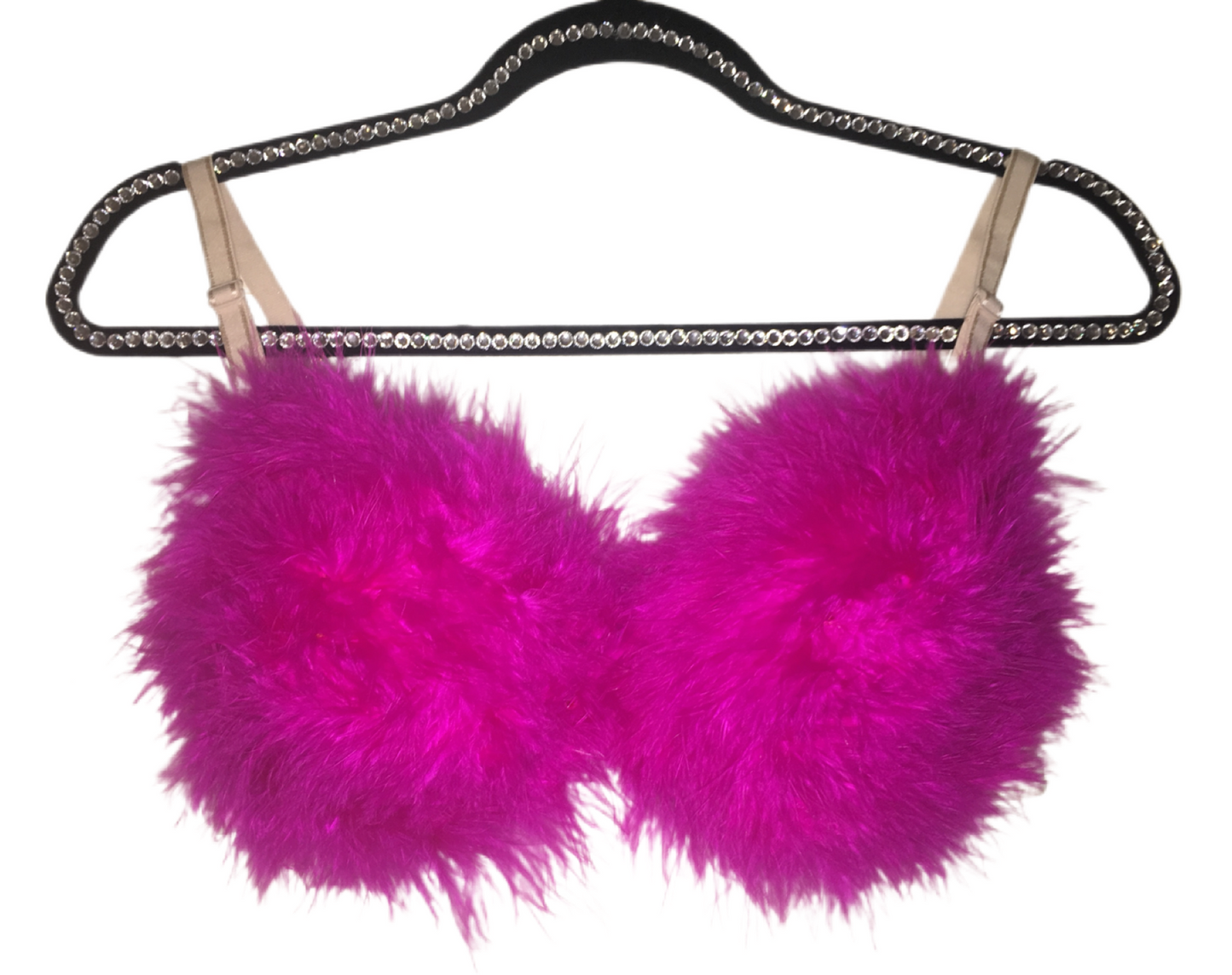 Hot Pink Fluffy Feather Bra In Nude