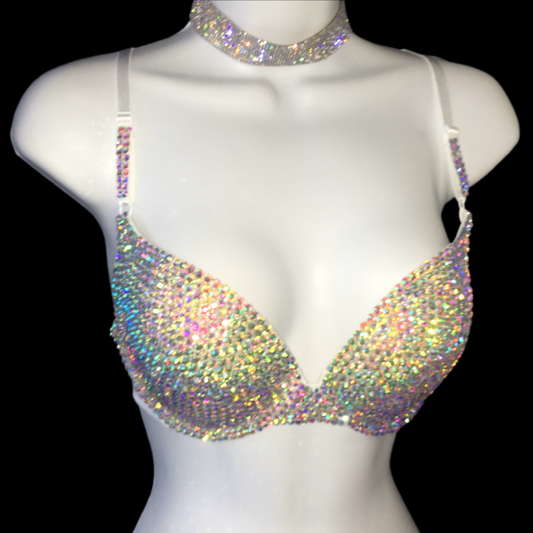 Crystal AB Iridescent T-Shirt Bra In White