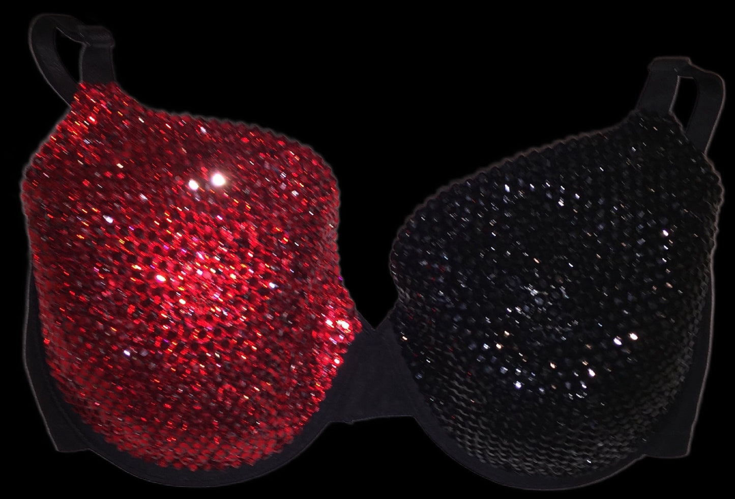 Siam Red & Jet Black Rhinestone Crystal T-Shirt Bra In Black