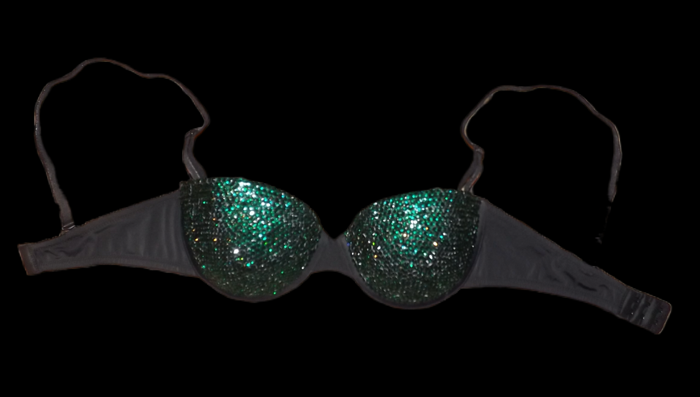 Emerald Green Luxe Crystal Strapless Bra In Black