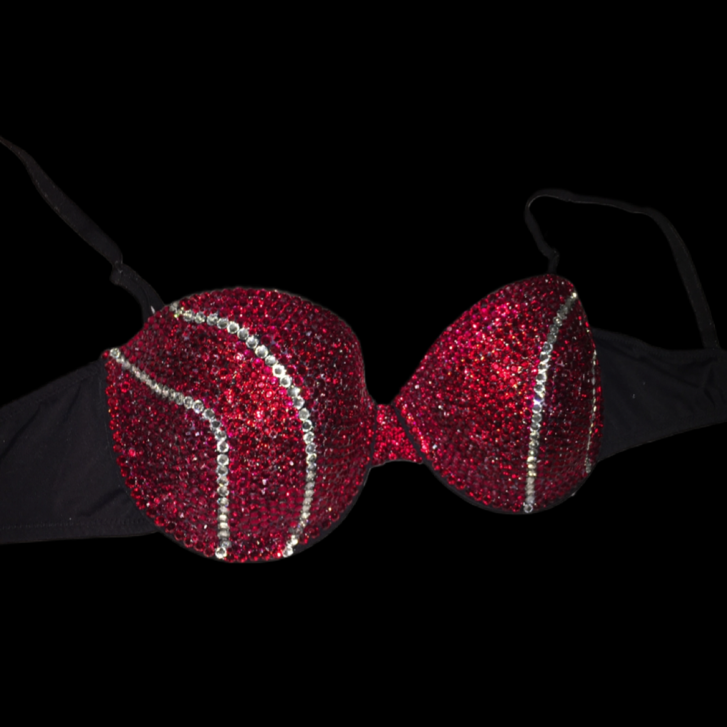 Siam Red Rhinestone & Crystal Selena Strapless Bra In Black