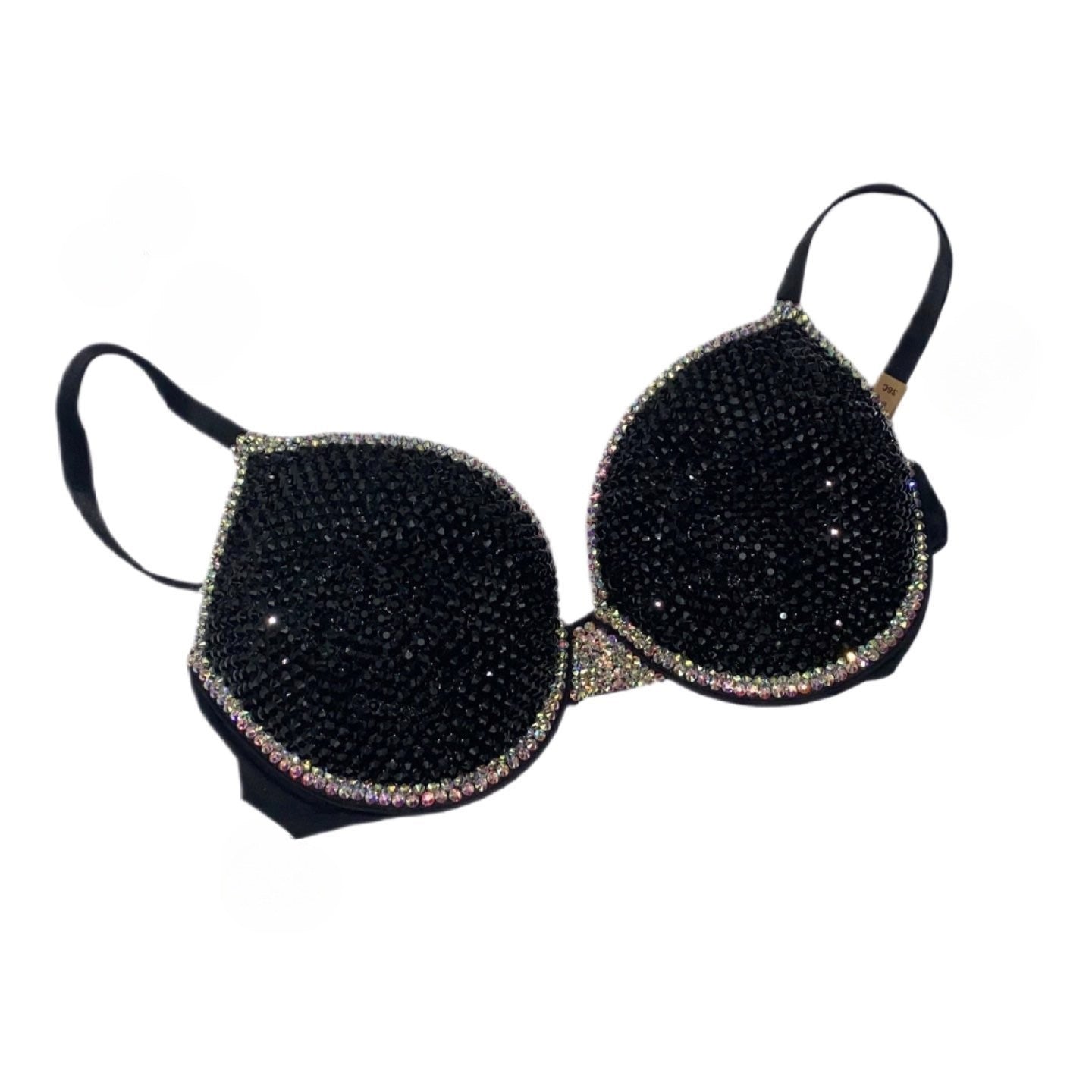 Jet Black And Luxe Crystal AB Iridescent T-Shirt Bra In Black