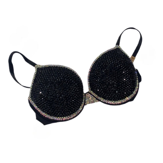 Jet Black And Luxe Crystal AB Iridescent T-Shirt Bra In Black