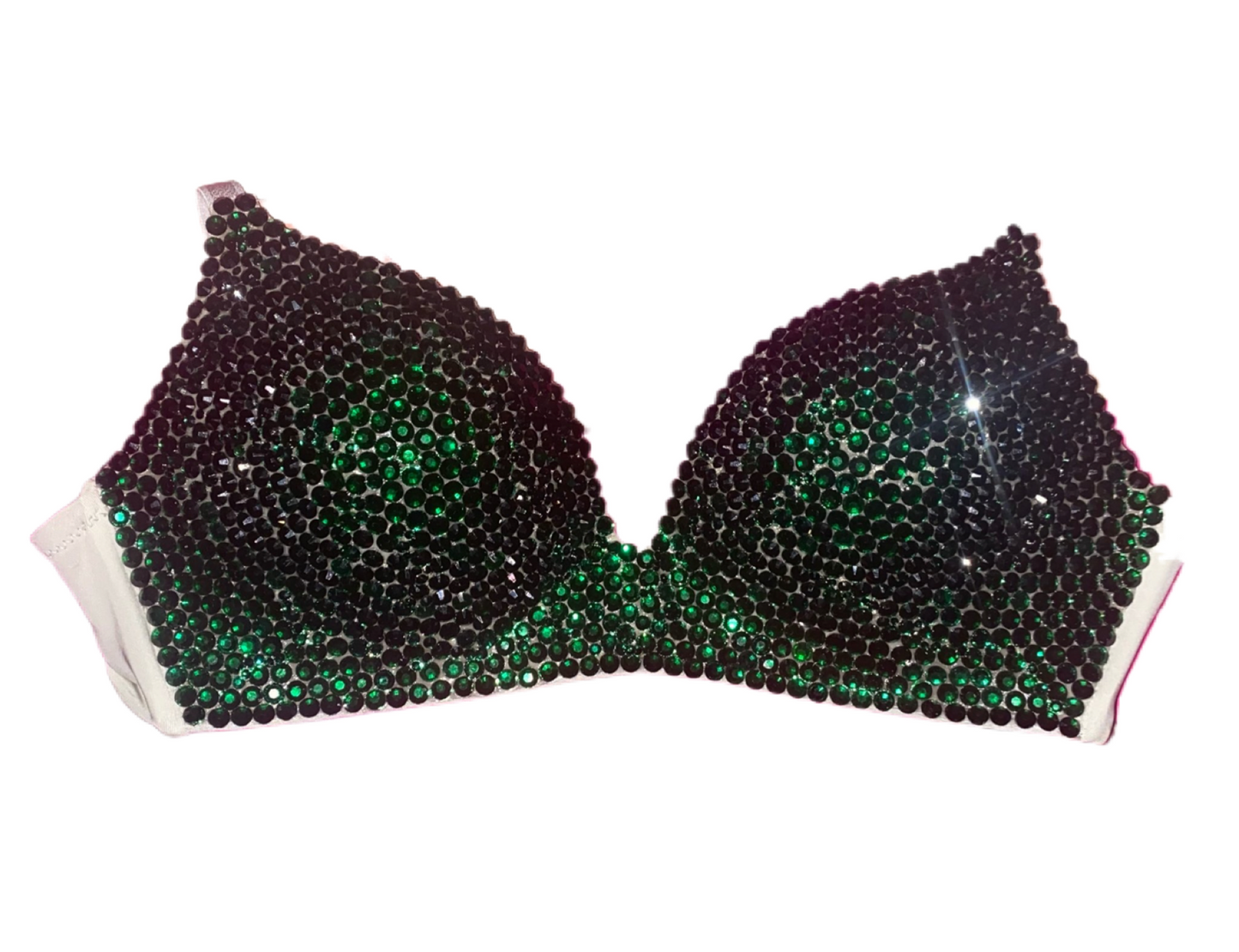 Emerald Green Crystal Rhinestone Wireless Bra In Nude