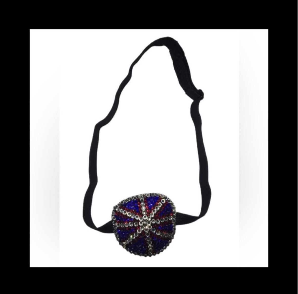 UK Flag Red White & Blue Crystal Diamond Padded Adjustable Crystal Eye Patch
