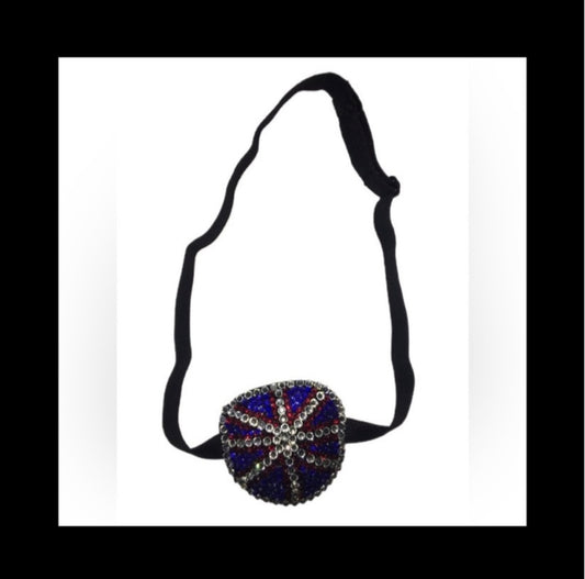 UK Flag Red White & Blue Crystal Diamond Padded Adjustable Crystal Eye Patch